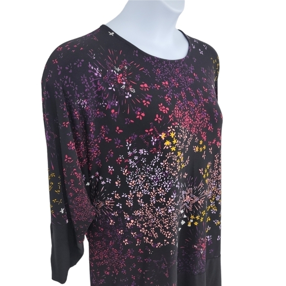 Woman Within Black Floral Stretchy Tunic With 3/4 Zip Sleeves Size 24 - Picture 12 of 12